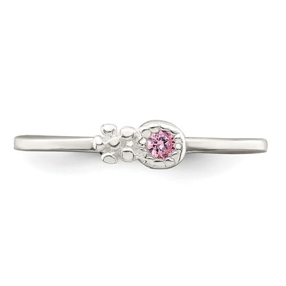 Sterling Silver Polished & Beaded Pink Cz Flower Children'S Ring (Size 3 Only)