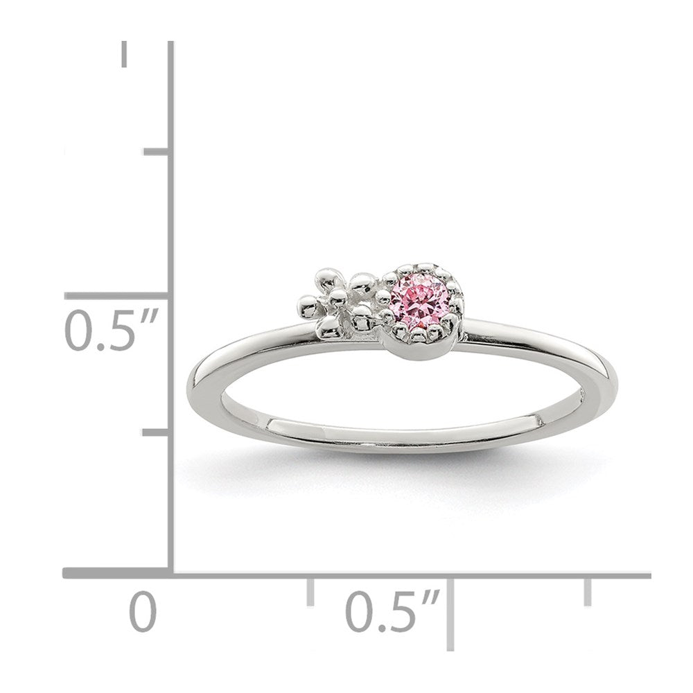 Sterling Silver Polished & Beaded Pink Cz Flower Children'S Ring (Size 3 Only)