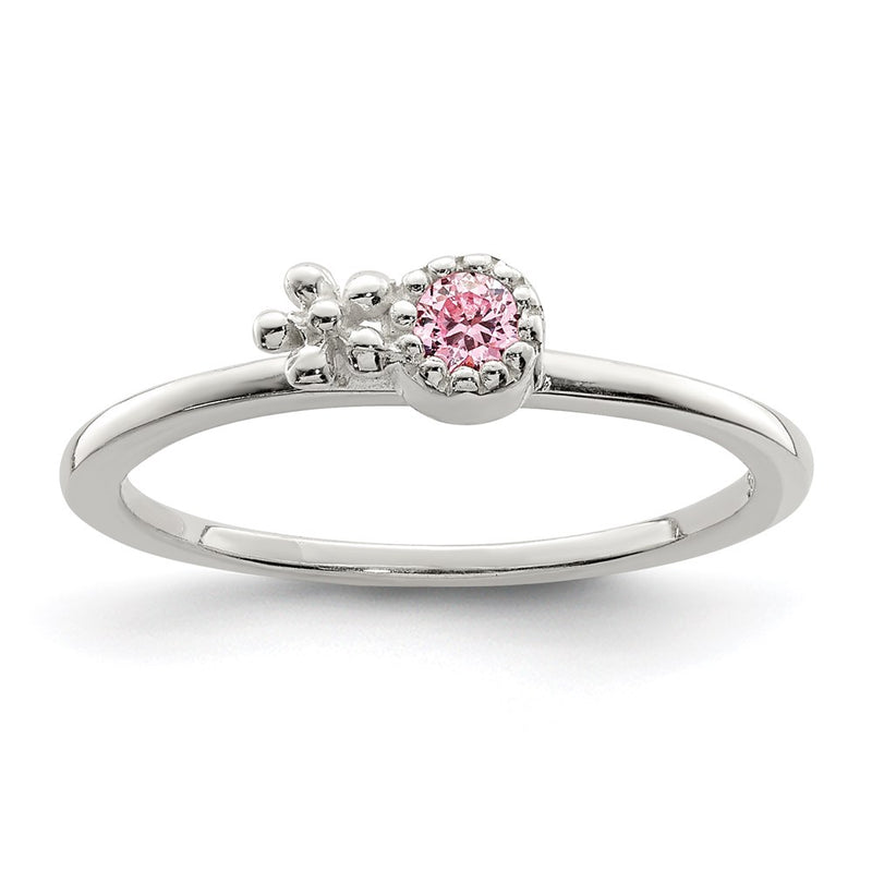Sterling Silver Polished & Beaded Pink Cz Flower Children'S Ring (Size 3 Only)