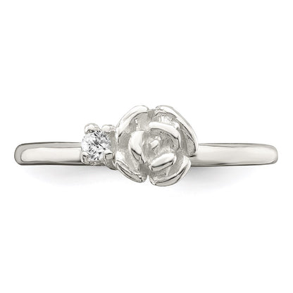 Sterling Silver Clear Cz Rose Kid'S Ring