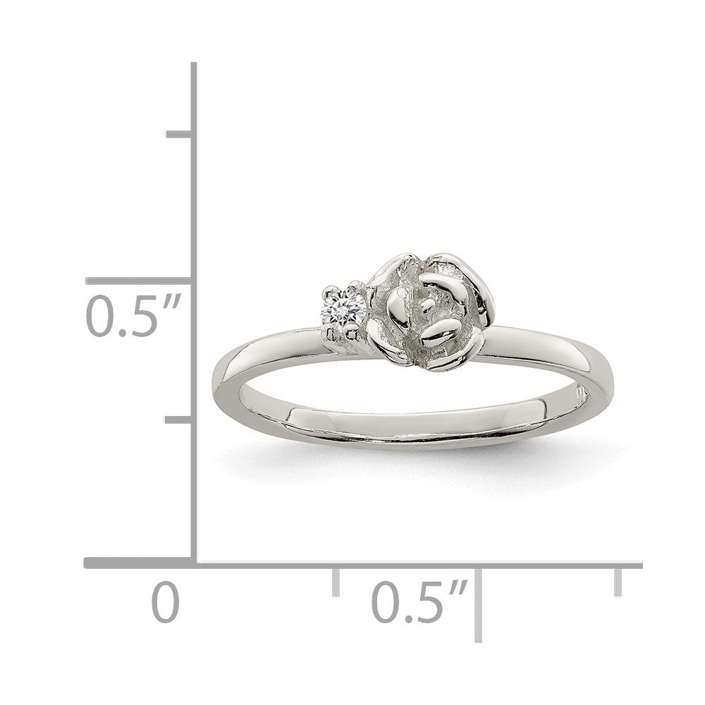 Sterling Silver Clear Cz Rose Kid'S Ring