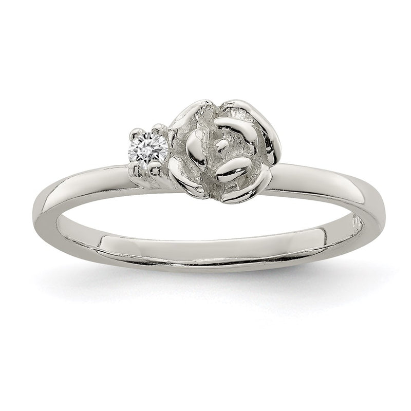 Sterling Silver Clear Cz Rose Kid'S Ring