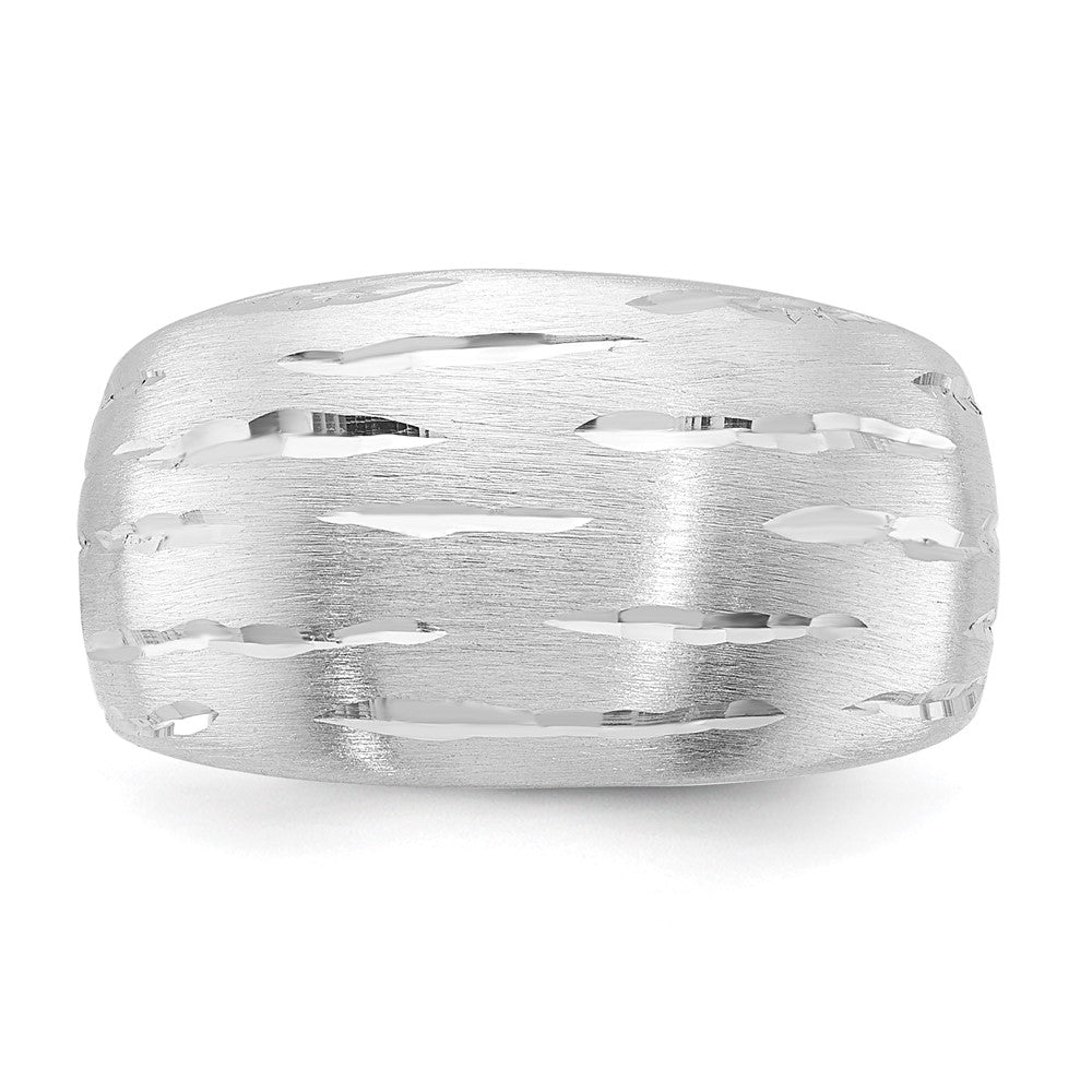 Sterling Silver Brushed/diamond-Cut Convex Ring