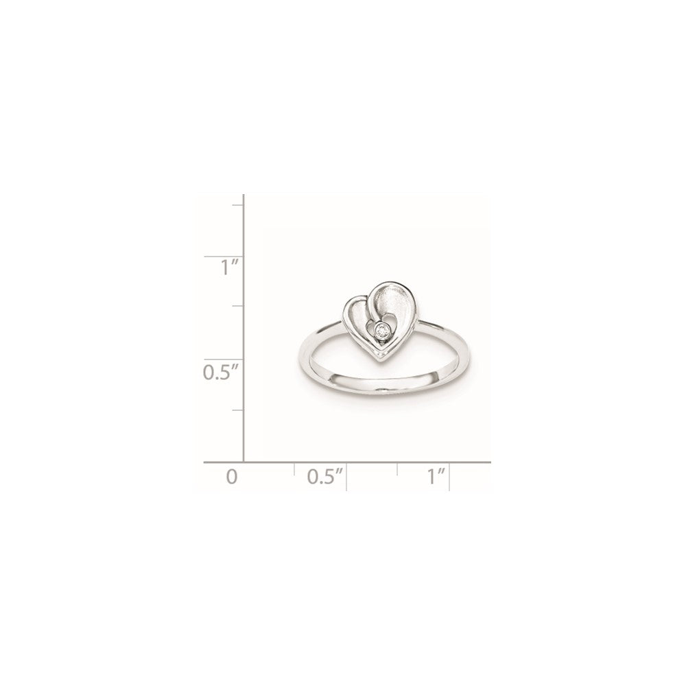 Sterling Silver Polished & Sandblast Cz Heart Ring (Size 8 Only)