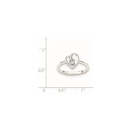 Sterling Silver Polished & Sandblast Cz Heart Ring (Size 8 Only)
