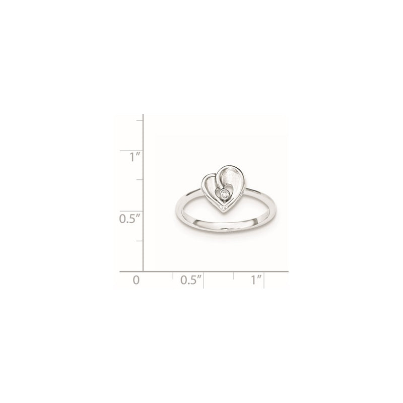 Sterling Silver Polished & Sandblast Cz Heart Ring (Size 8 Only)