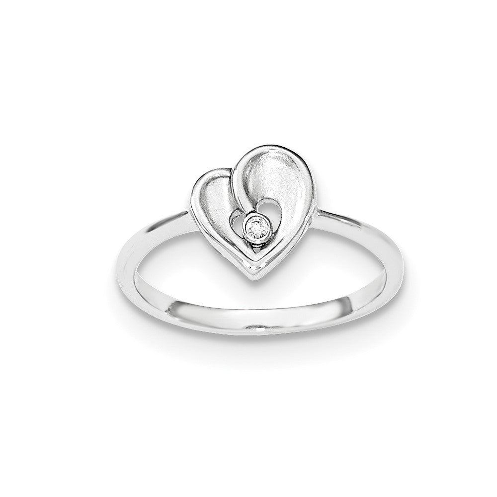 Sterling Silver Polished & Sandblast Cz Heart Ring (Size 8 Only)