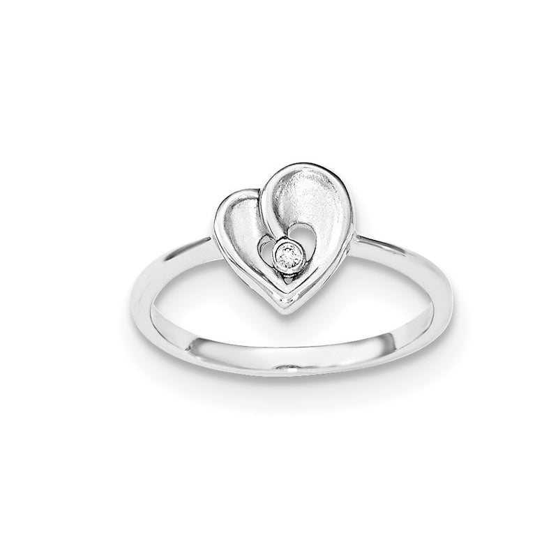 Sterling Silver Polished & Sandblast Cz Heart Ring (Size 8 Only)