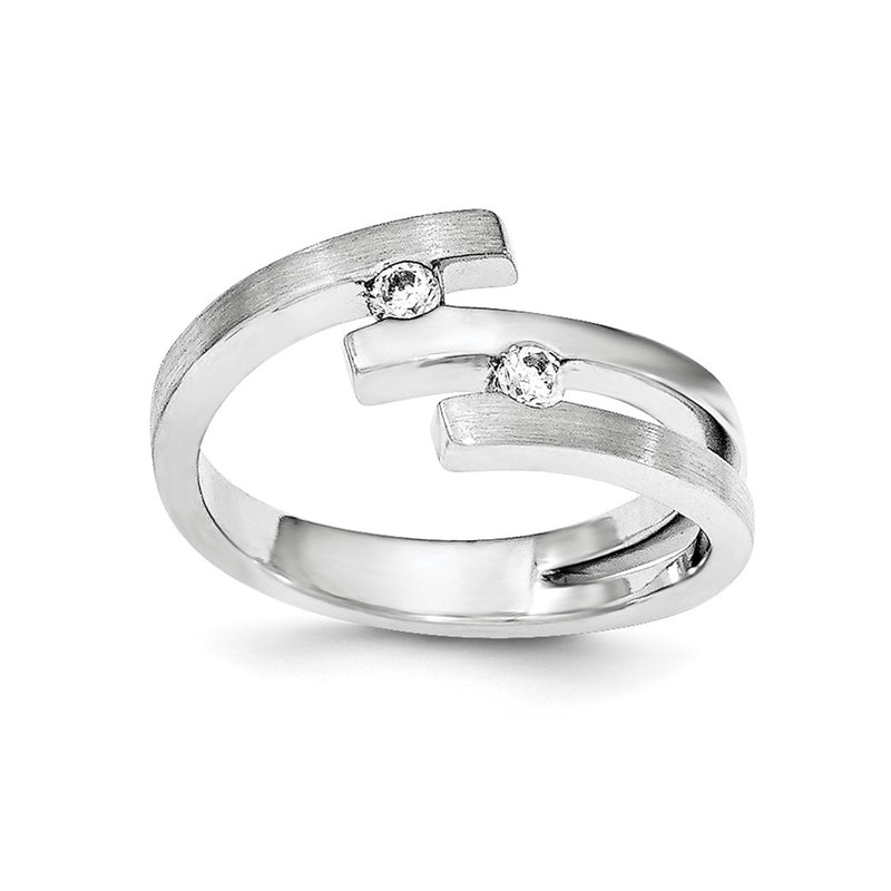 Sterling Silver Brushed And Polished Cz Ring (Size 7 Only)