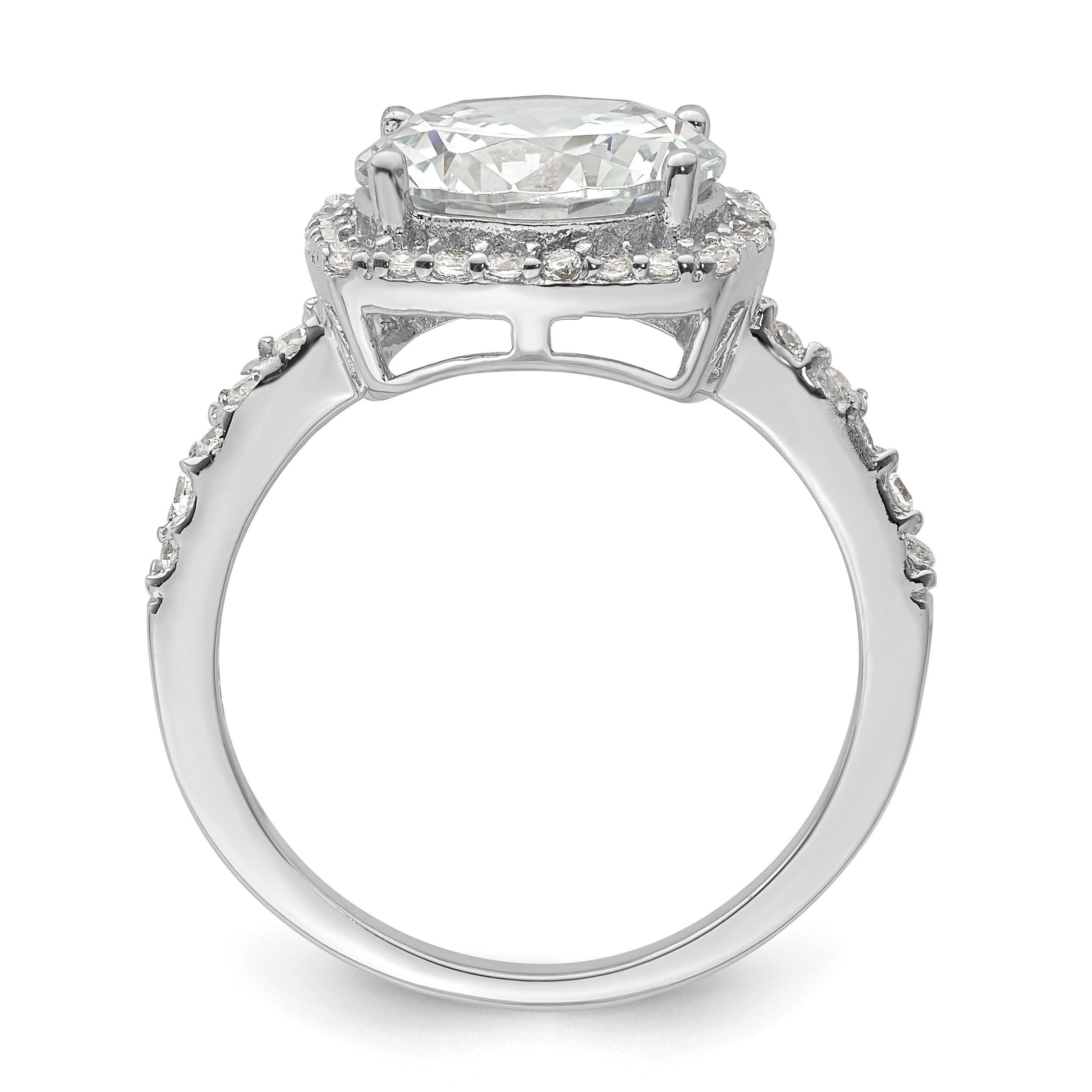 Sterling Silver Rhodium Plated Polished Cz Square Halo Ring