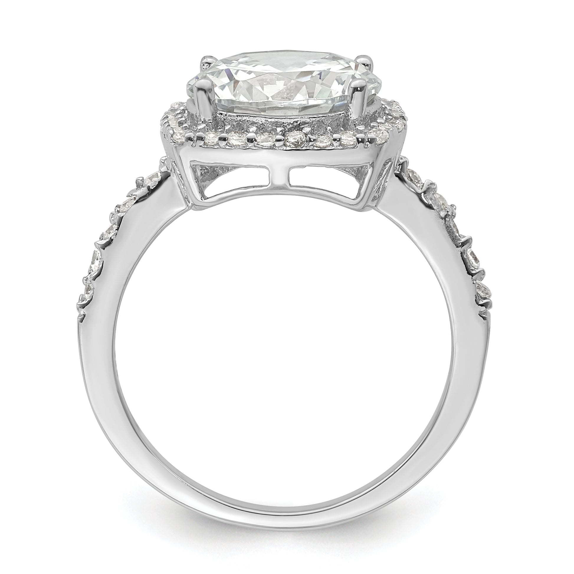 Sterling Silver Rhodium Plated Polished Cz Square Halo Ring