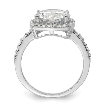 Sterling Silver Rhodium Plated Polished Cz Square Halo Ring
