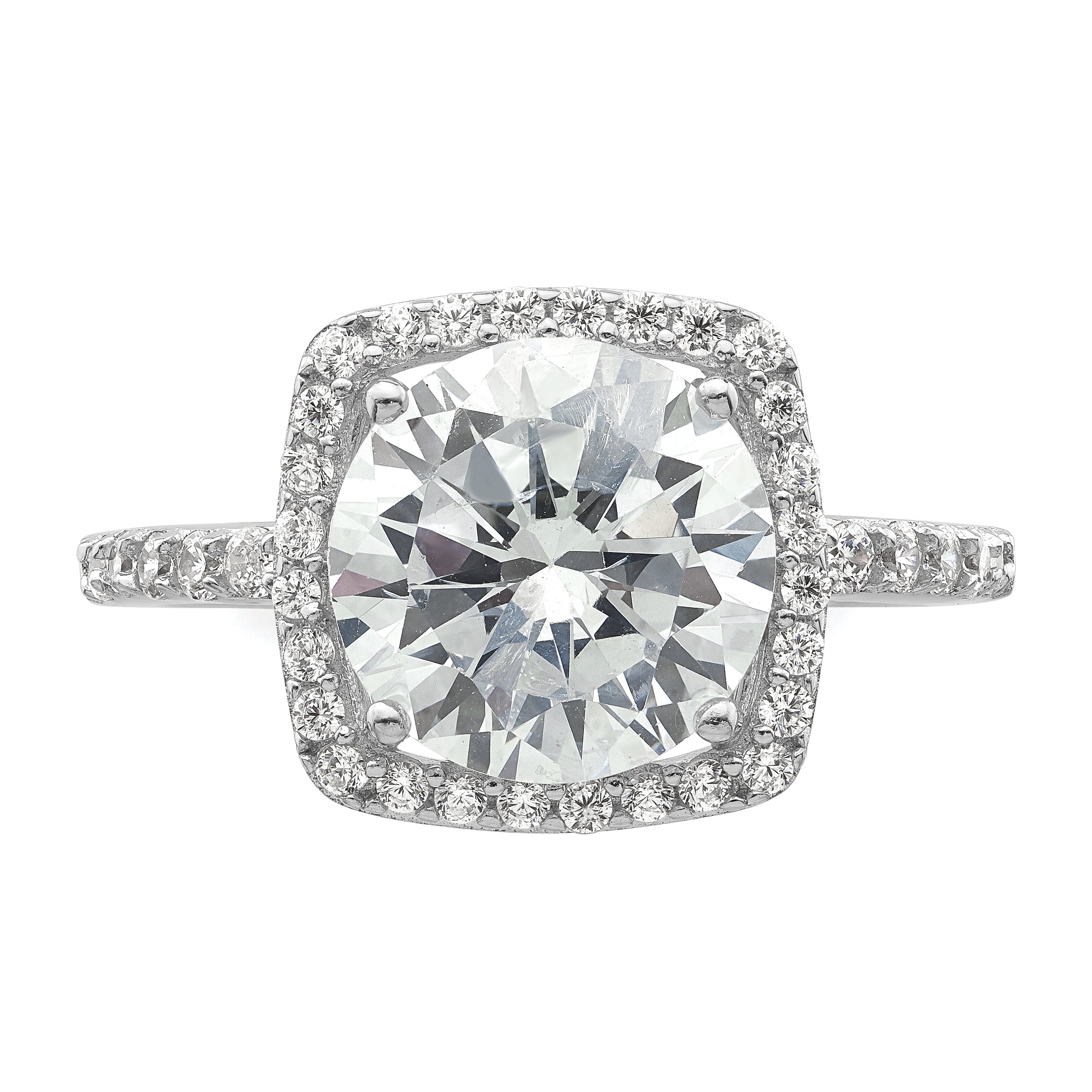 Sterling Silver Rhodium Plated Polished Cz Square Halo Ring