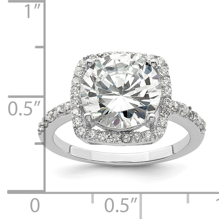 Sterling Silver Rhodium Plated Polished Cz Square Halo Ring