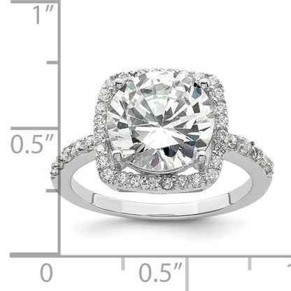 Sterling Silver Rhodium Plated Polished Cz Square Halo Ring