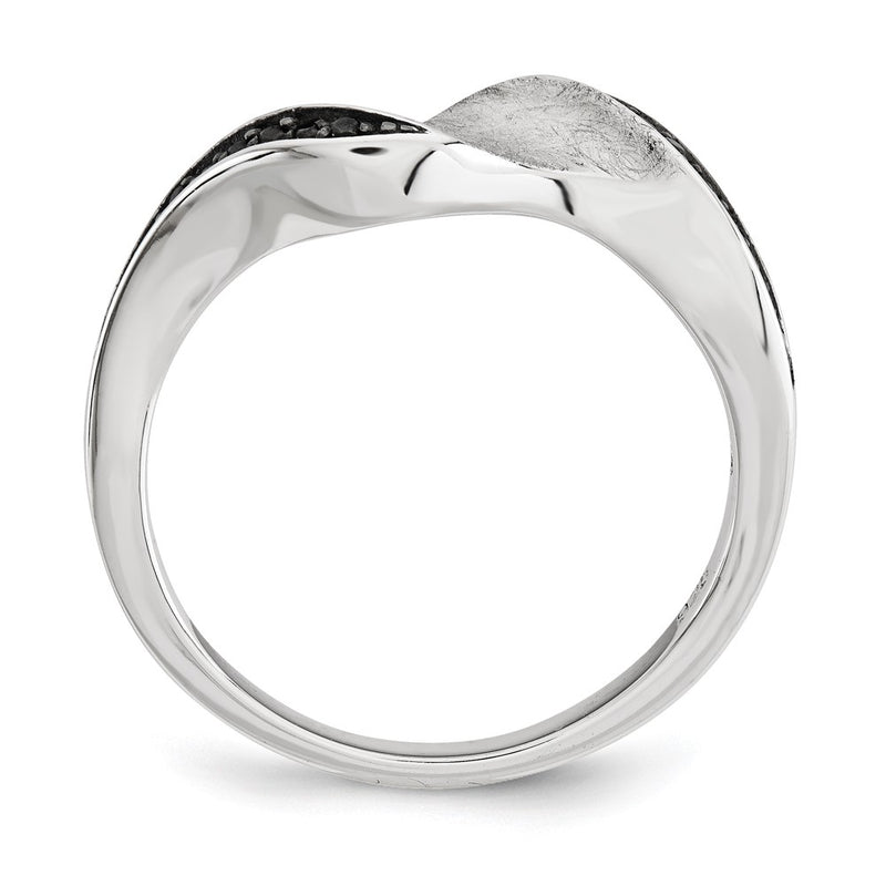 Sterling Silver & Blk Rhod Polished Cz Wave Ring