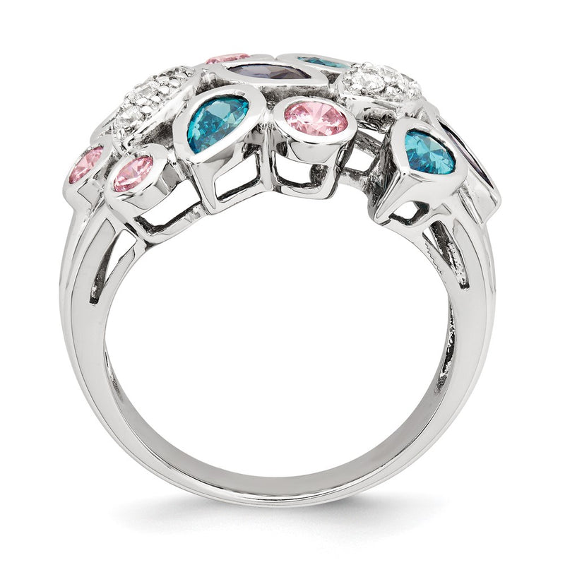 Sterling Silver Pink & Blue Cz Ring (Size 6 Only)