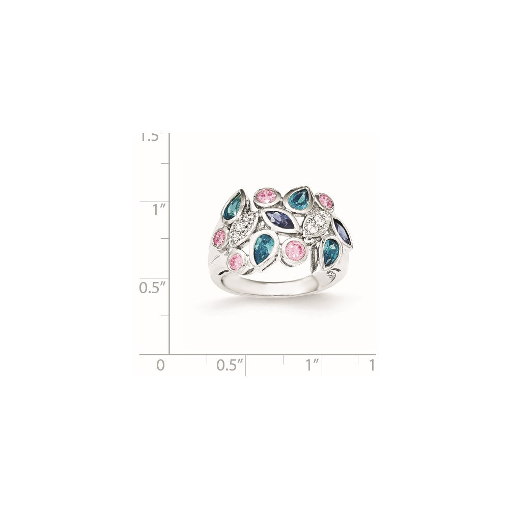 Sterling Silver Pink & Blue Cz Ring (Size 6 Only)