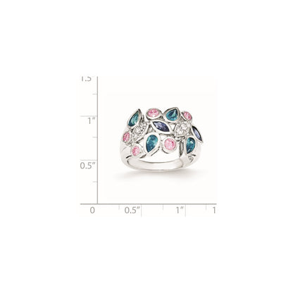 Sterling Silver Pink & Blue Cz Ring (Size 6 Only)
