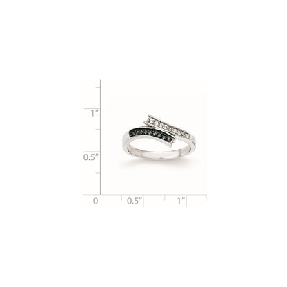 Sterling Silver Polished Cz & Blue Glass Stone Ring (Size 6 Only)