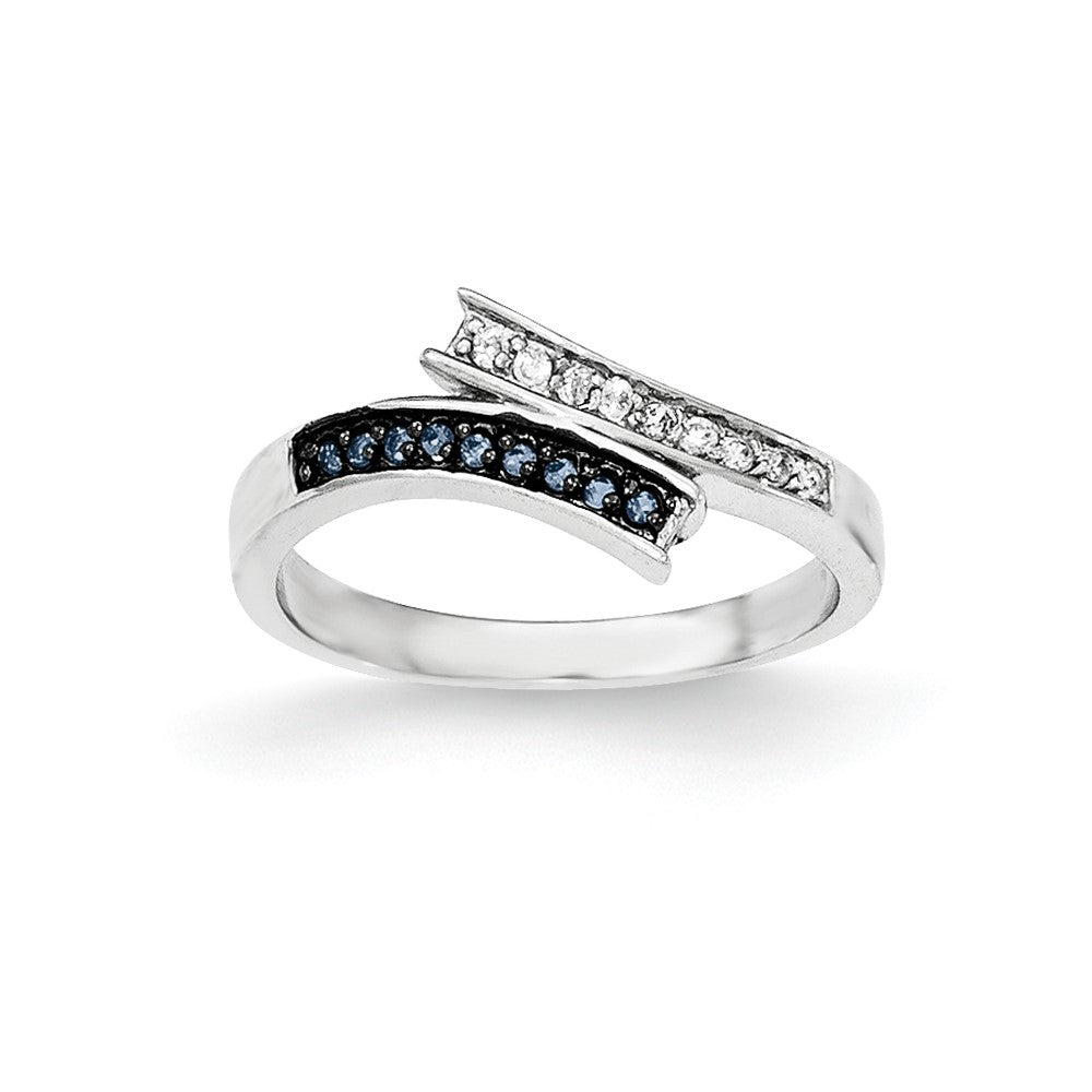 Sterling Silver Polished Cz & Blue Glass Stone Ring (Size 6 Only)