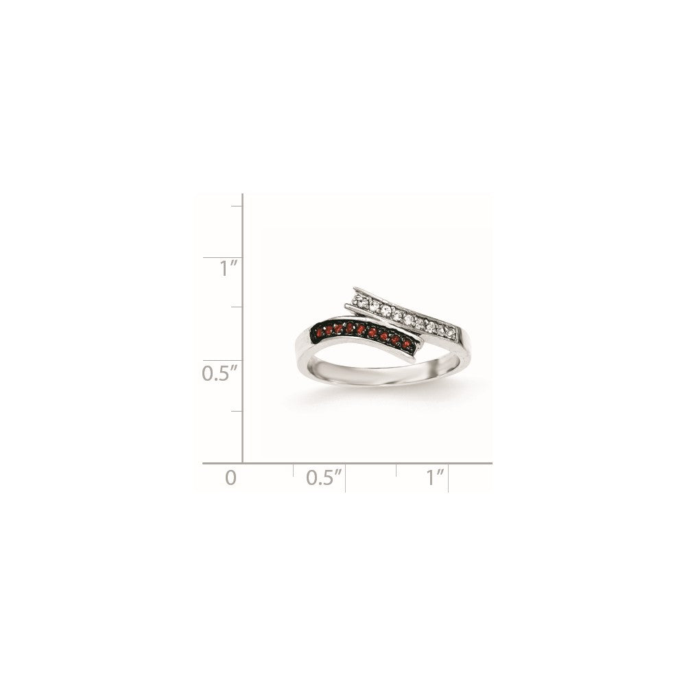 Sterling Silver Polished Cz & Red Glass Stone Ring