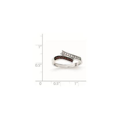 Sterling Silver Polished Cz & Red Glass Stone Ring