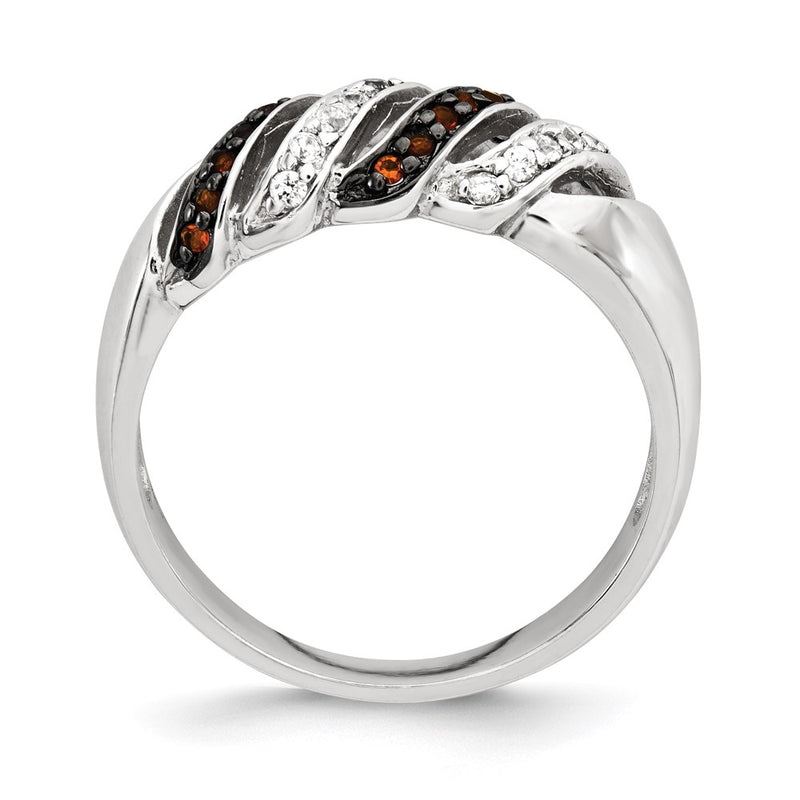 Sterling Silver Polished Cz & Red Glass Stone Ring