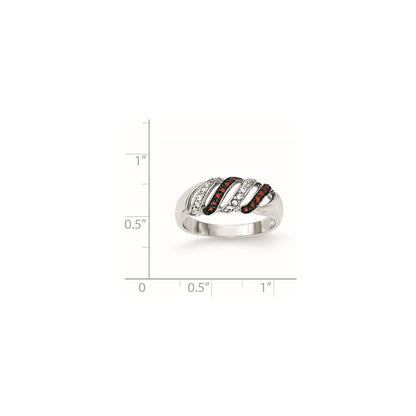 Sterling Silver Polished Cz & Red Glass Stone Ring