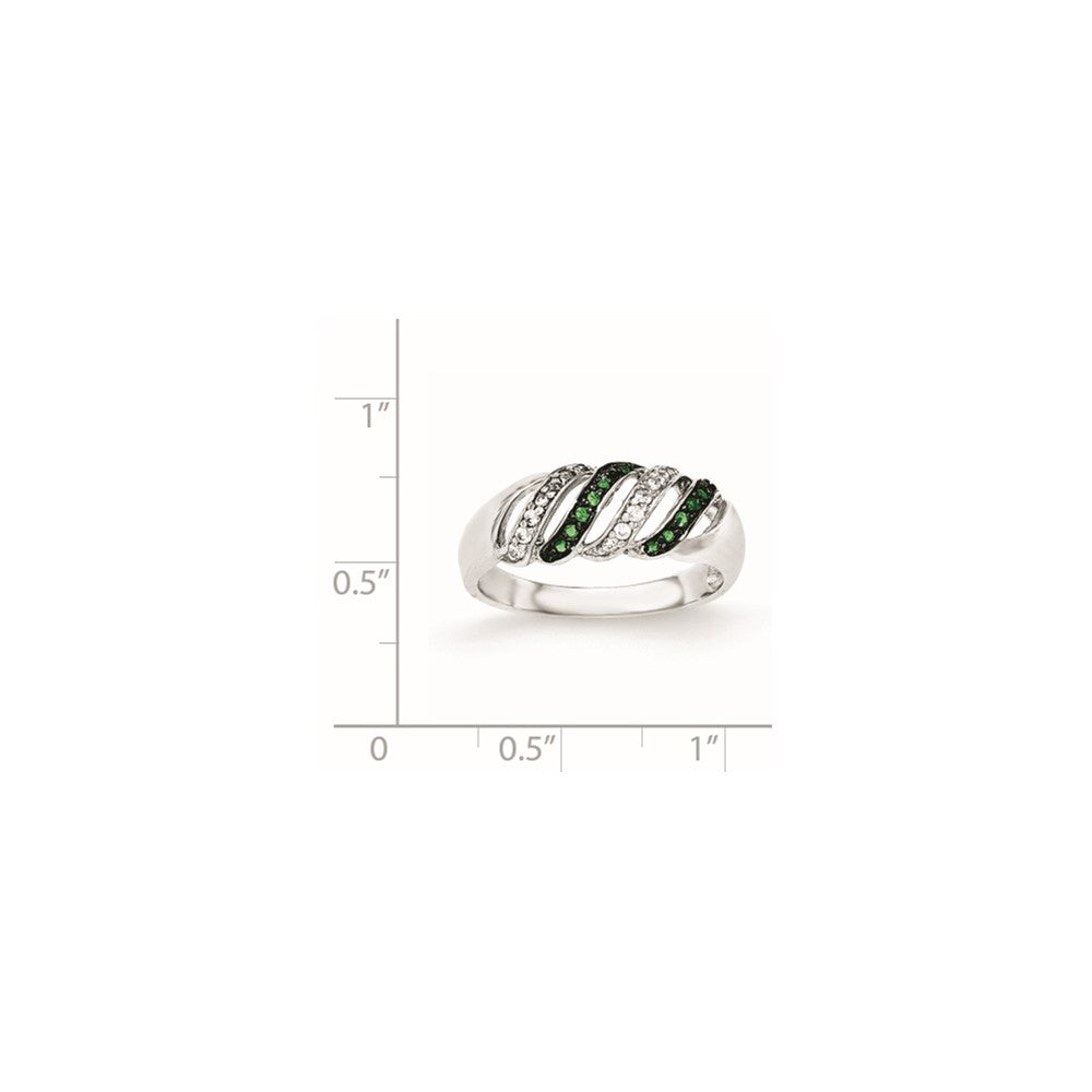 Sterling Silver Polished Cz & Green Glass Stone Ring (Size 7 Only)