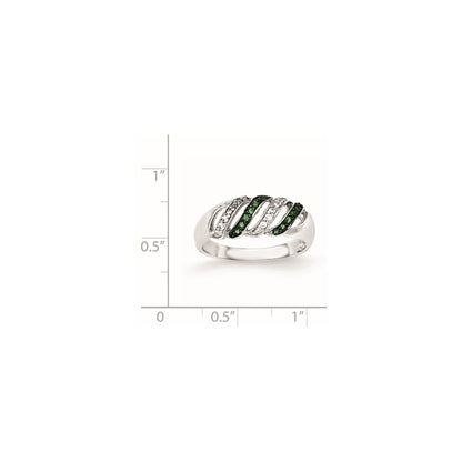 Sterling Silver Polished Cz & Green Glass Stone Ring (Size 7 Only)
