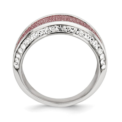 Sterling Silver Crystal Pink Laser Glitter Texture Ring (Size 7 Only)
