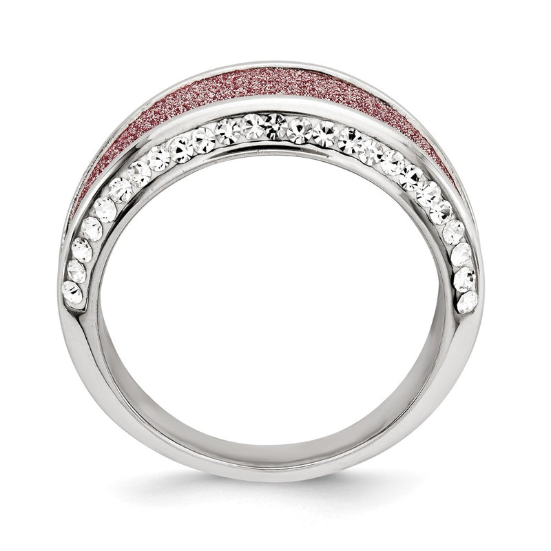 Sterling Silver Crystal Pink Laser Glitter Texture Ring (Size 7 Only)