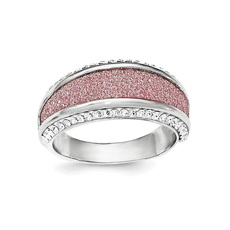 Sterling Silver Crystal Pink Laser Glitter Texture Ring (Size 7 Only)