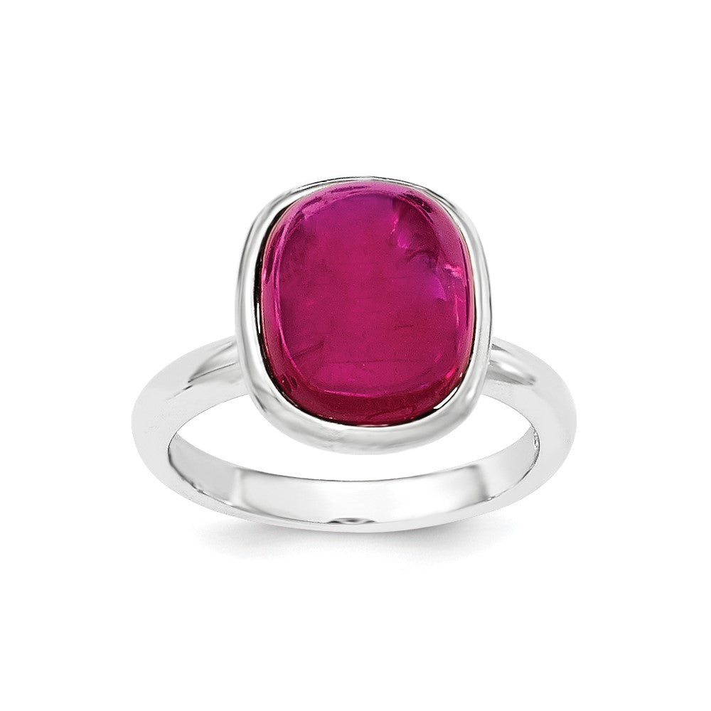 Sterling Silver Polished Synthetic Red Bead Ring