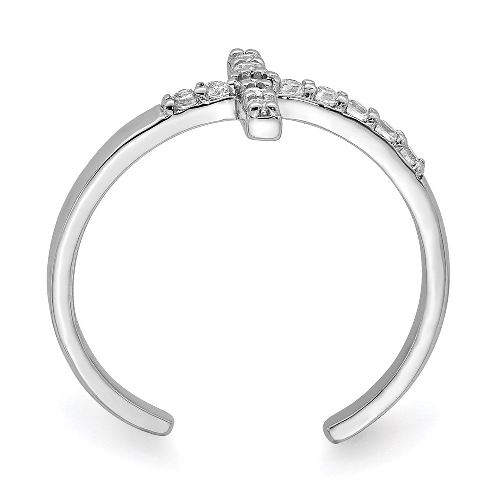 Sterling Silver Rhodium Plated Cz Cross Toe Ring