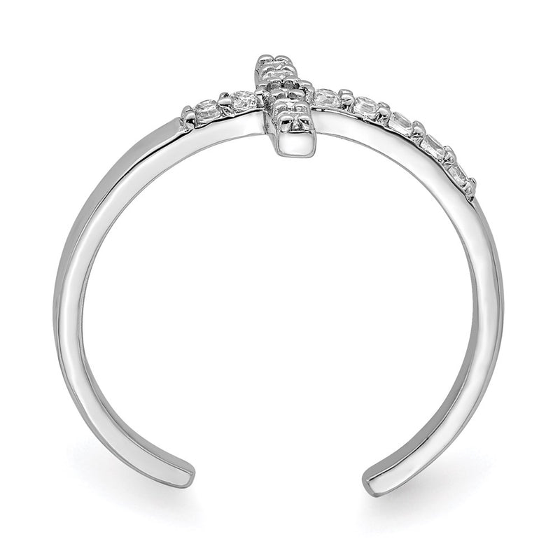 Sterling Silver Rhodium Plated Cz Cross Toe Ring