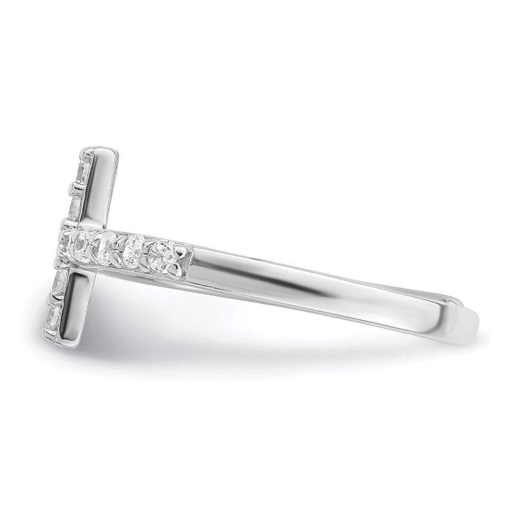 Sterling Silver Rhodium Plated Cz Cross Toe Ring