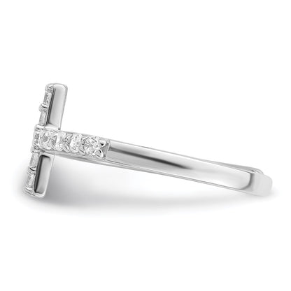 Sterling Silver Rhodium Plated Cz Cross Toe Ring