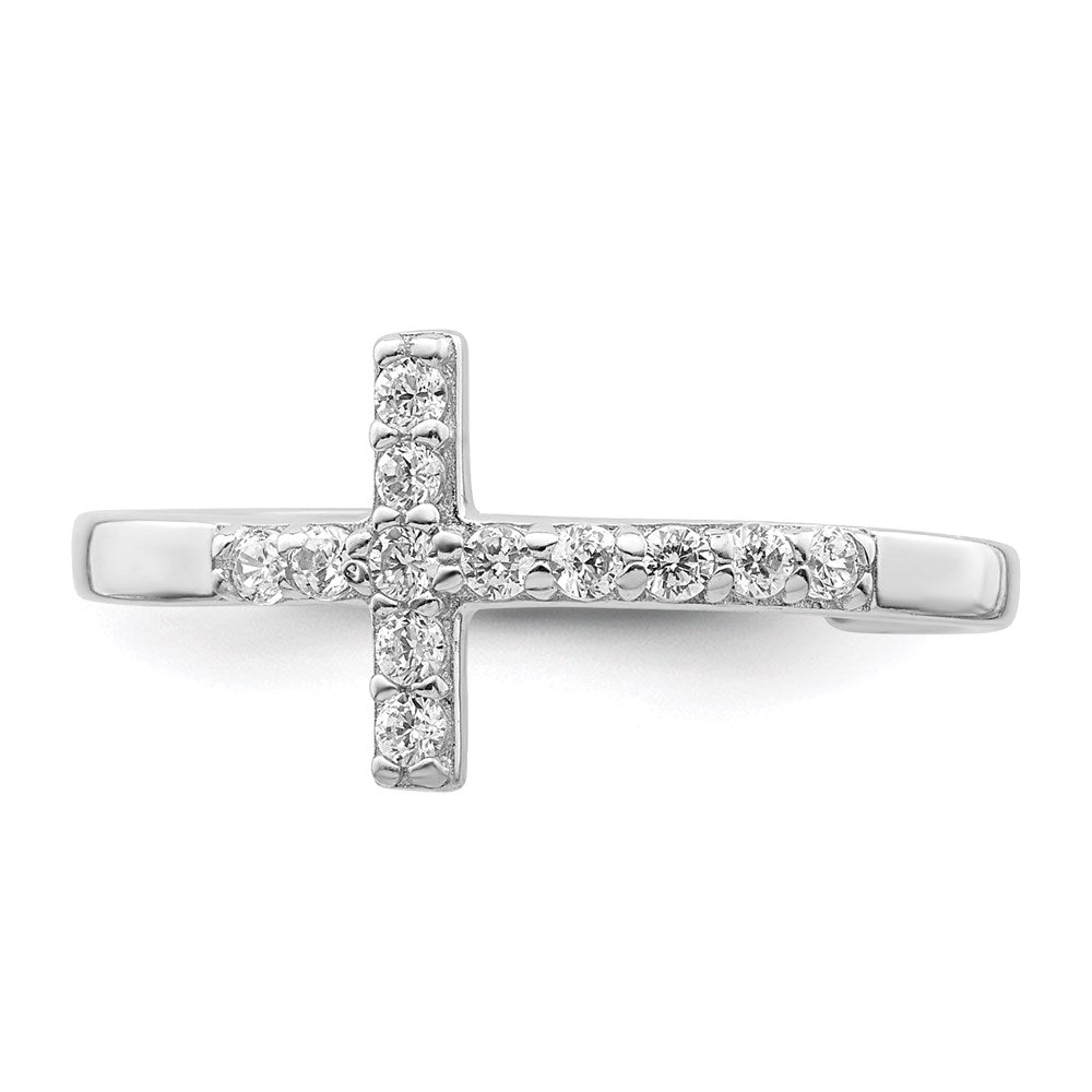 Sterling Silver Rhodium Plated Cz Cross Toe Ring