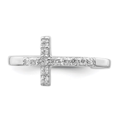 Sterling Silver Rhodium Plated Cz Cross Toe Ring