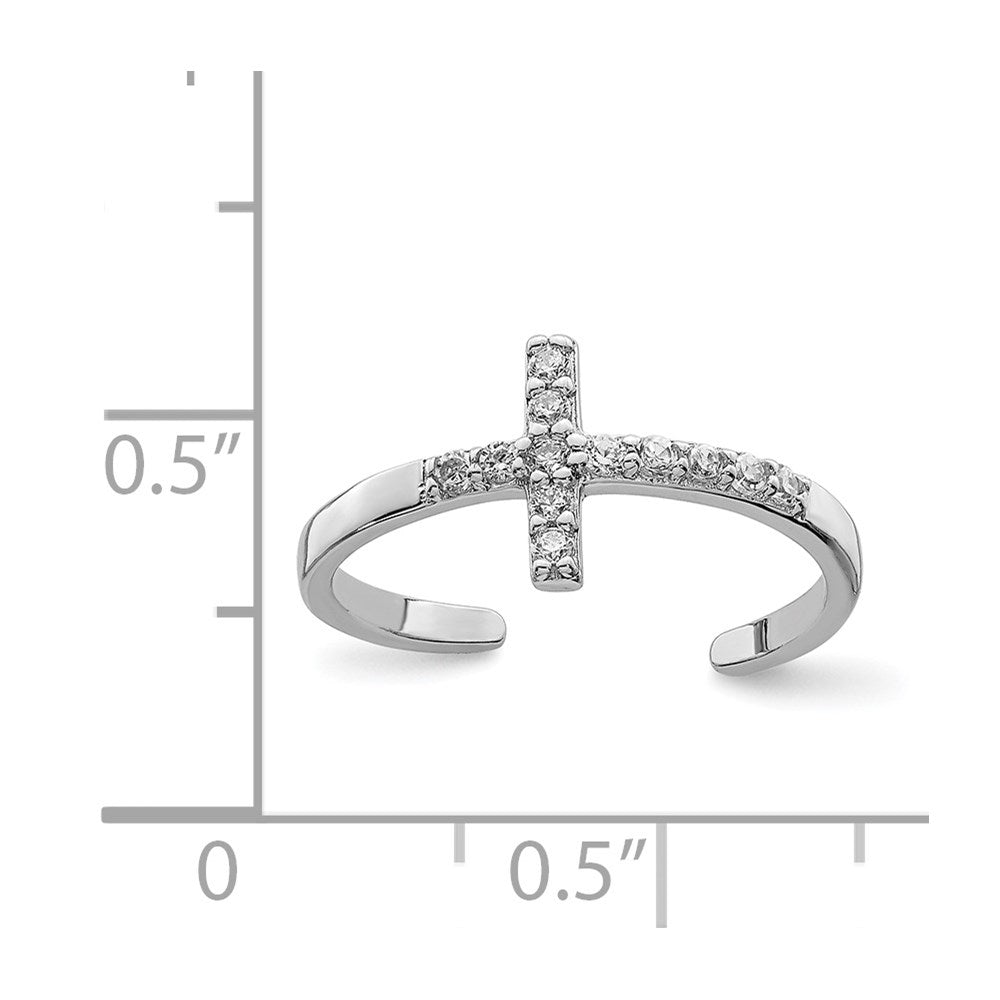 Sterling Silver Rhodium Plated Cz Cross Toe Ring