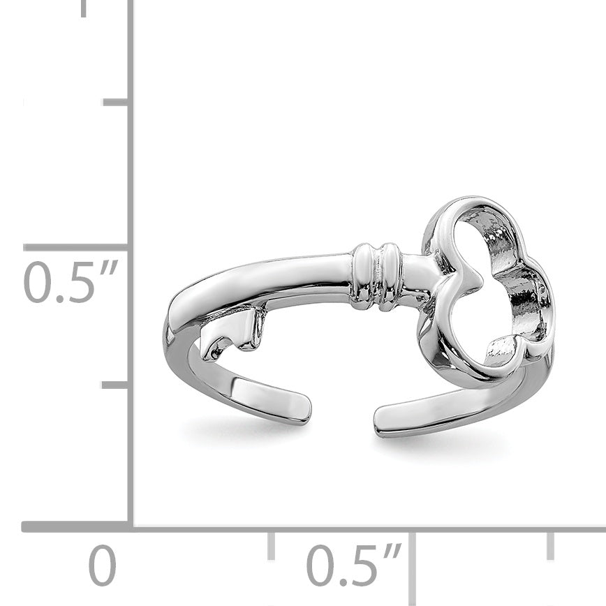 Sterling Silver Rhodium Plated Key Toe Ring