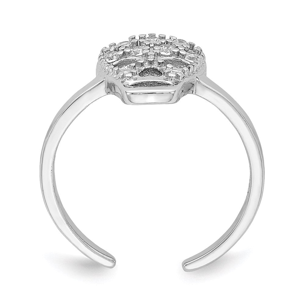 Sterling Silver Rhodium Plated Cz Skull Toe Ring