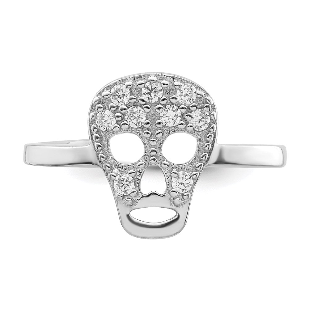 Sterling Silver Rhodium Plated Cz Skull Toe Ring