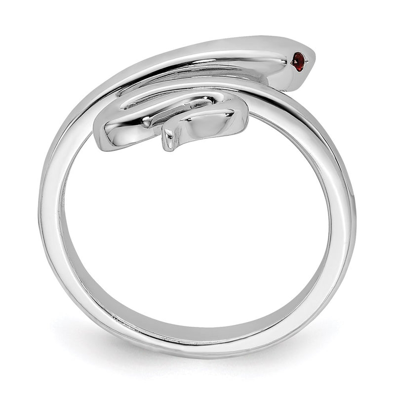 Sterling Silver Rhodium Plated Snake Synthetic Ruby Toe Ring