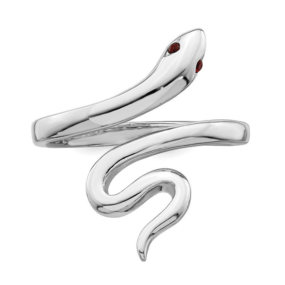 Sterling Silver Rhodium Plated Snake Synthetic Ruby Toe Ring