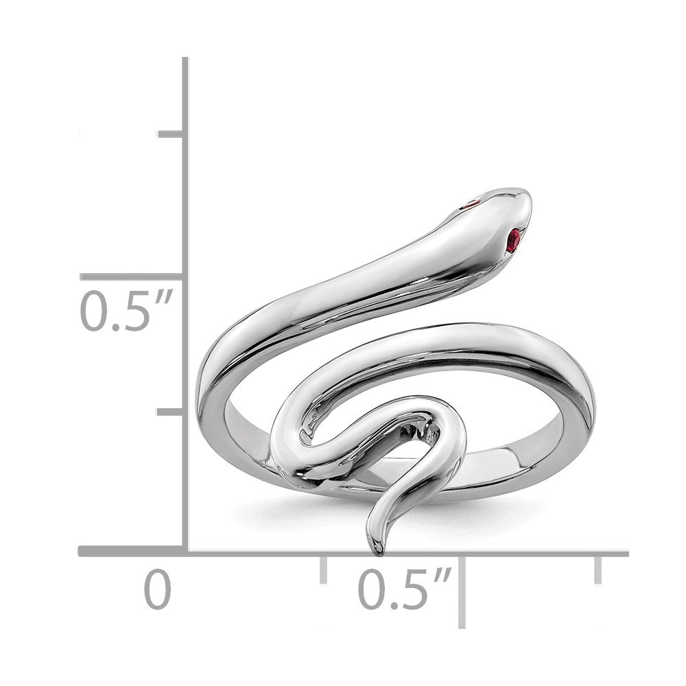 Sterling Silver Rhodium Plated Snake Synthetic Ruby Toe Ring