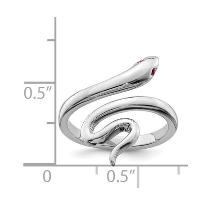 Sterling Silver Rhodium Plated Snake Synthetic Ruby Toe Ring