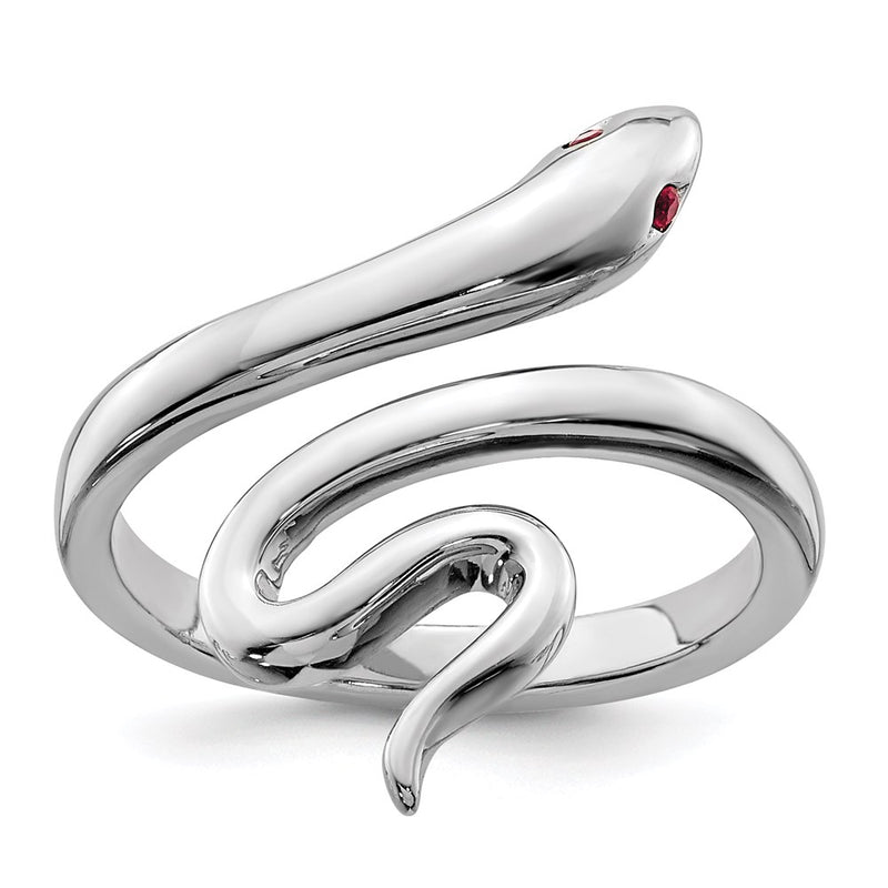 Sterling Silver Rhodium Plated Snake Synthetic Ruby Toe Ring